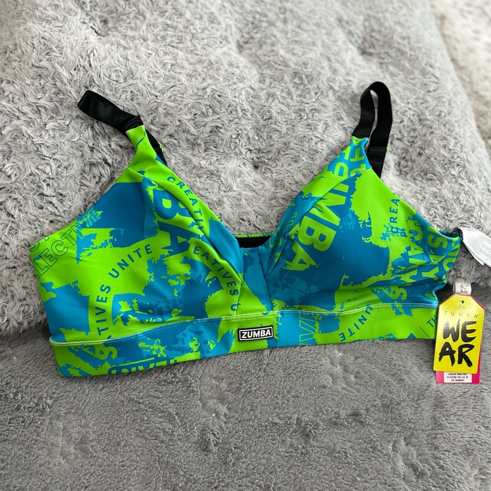 Zumba Fitness Blue and Green Sports Bra